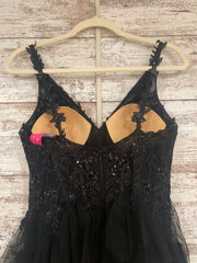 BLACK TIERED A LINE GOWN