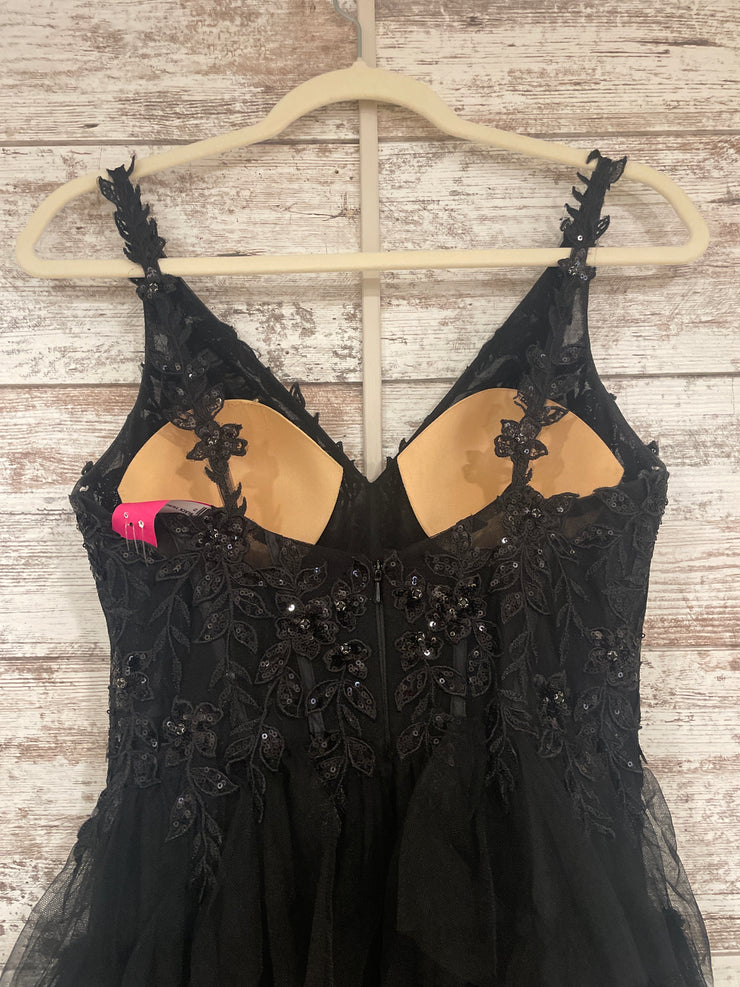 BLACK TIERED A LINE GOWN