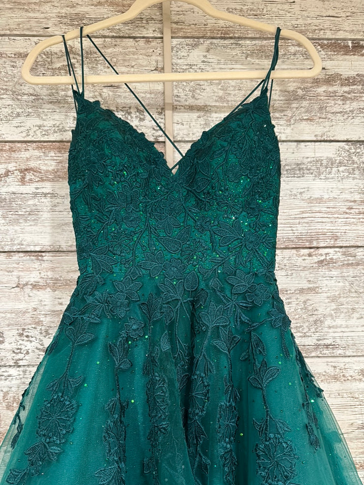 GREEN/FLORAL A LINE GOWN