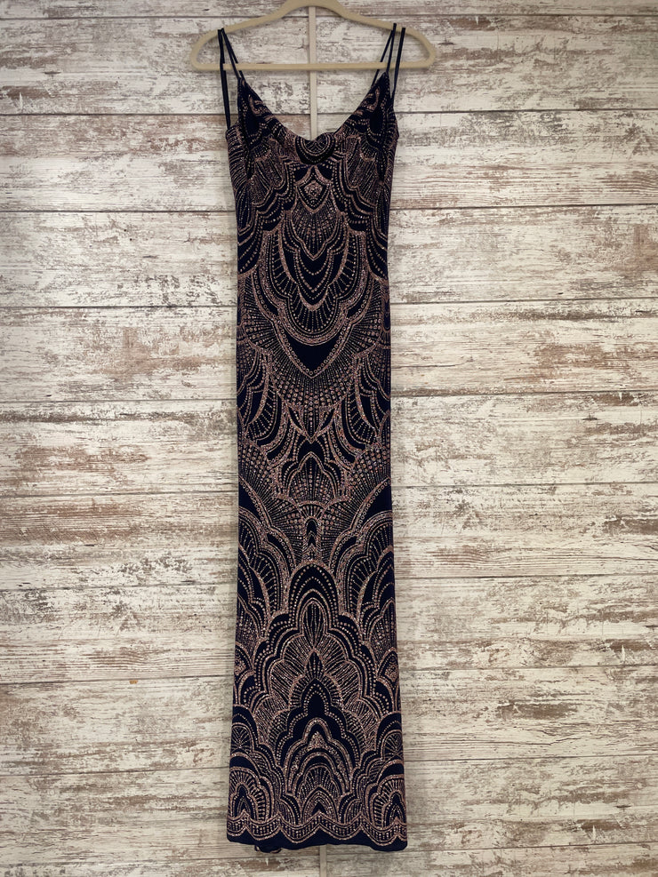 NAVY/GOLD LONG DRESS (NEW)