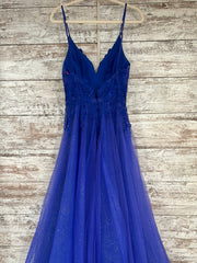 ROYAL BLUE/FLORAL A LINE GOWN