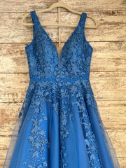 BLUE/FLORAL A LINE GOWN