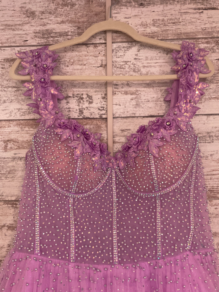 PURPLE BEADED A LINE GOWN
