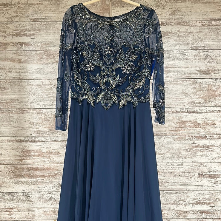 NAVY BEADED TOP LONG DRESS