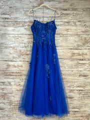 ROYAL BLUE/FLORAL A LINE GOWN