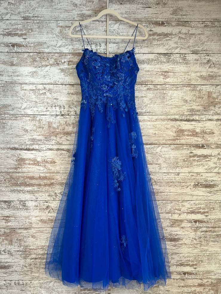 ROYAL BLUE/FLORAL A LINE GOWN