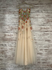 TAN/FLORAL A LINE GOWN