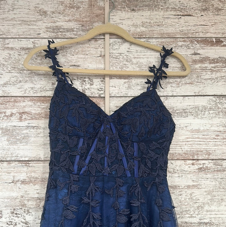 NAVY/FLORAL A LINE GOWN