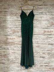 GREEN BEADED LONG EVENING GOWN