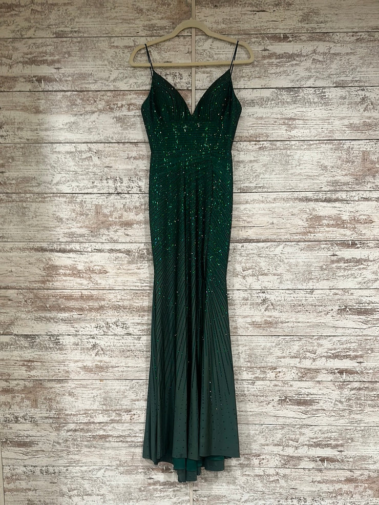 GREEN BEADED LONG EVENING GOWN