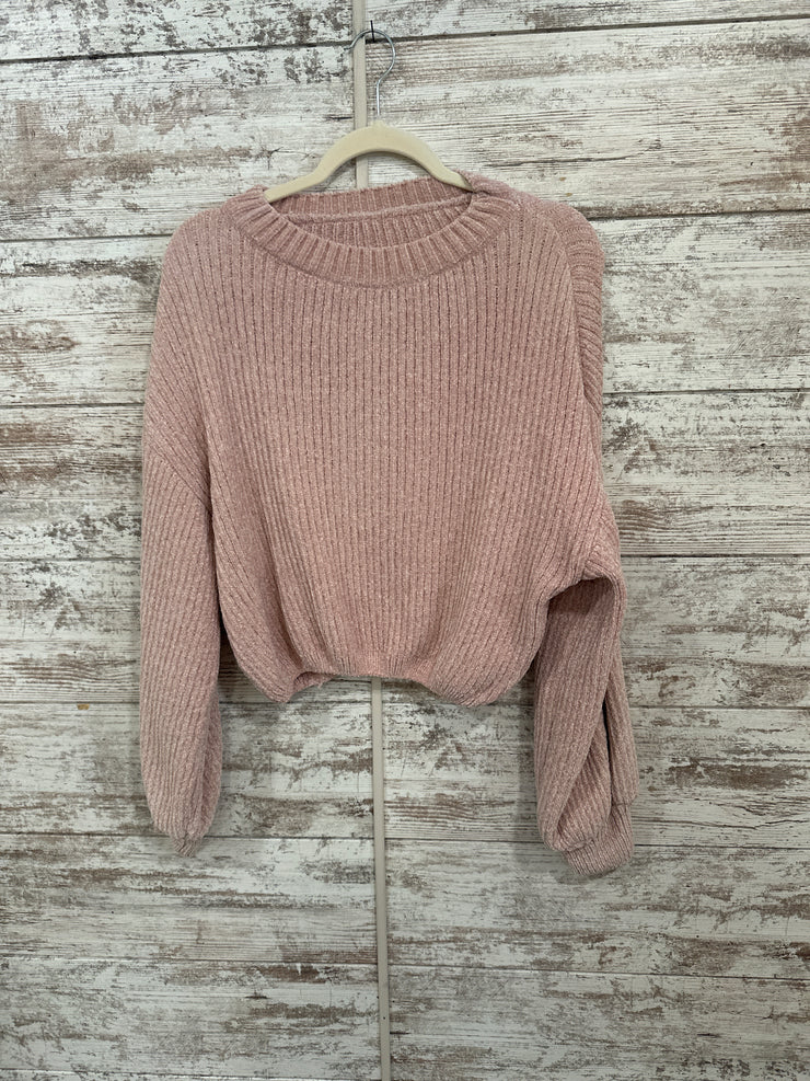 PINK FUZZY CROP SWEATER