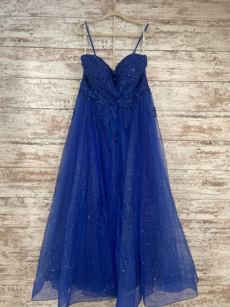 ROYAL BLUE/FLORAL A LINE GOWN