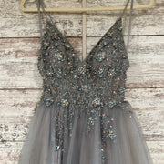 GRAY SPARKLY A LINE GOWN