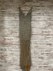 TAN/SILVER BEADED LONG GOWN