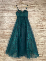 GREEN SPARKLY A LINE GOWN