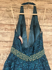 TEAL/FLORAL A LINE GOWN