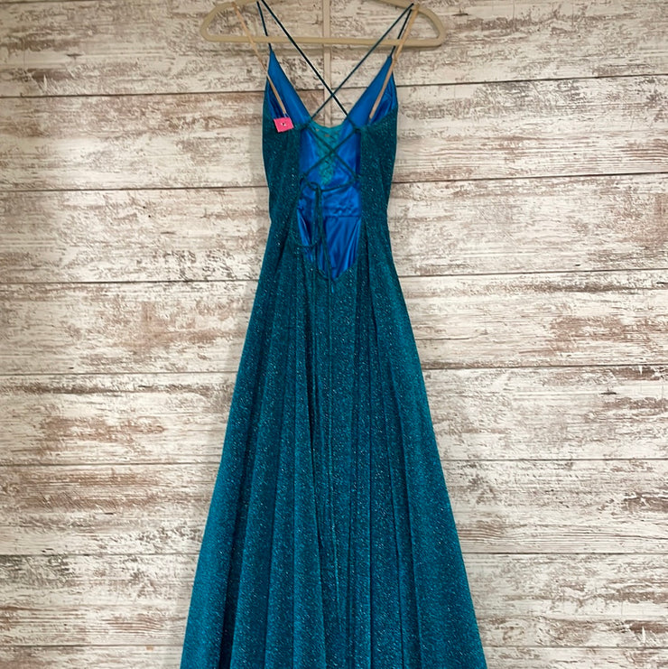 TURQUOISE SPARKLY A LINE GOWN