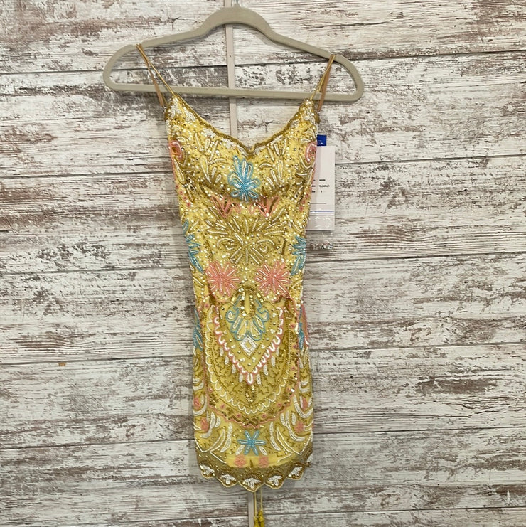 YELLOW BEADED SHORT DRESS-NEW