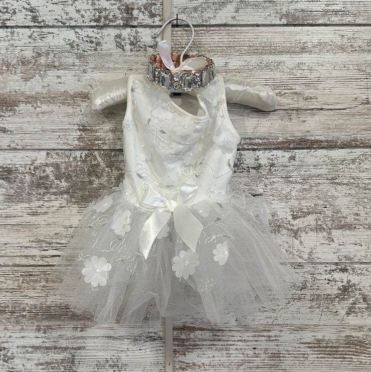 WHITE WEDDING PET DRESS W/ BLING COLLAR (NEW)