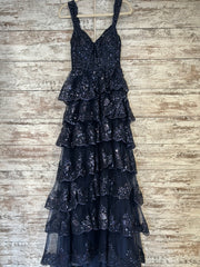 NAVY TIERED A LINE GOWN