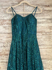 GREEN SPARKLY A LINE GOWN