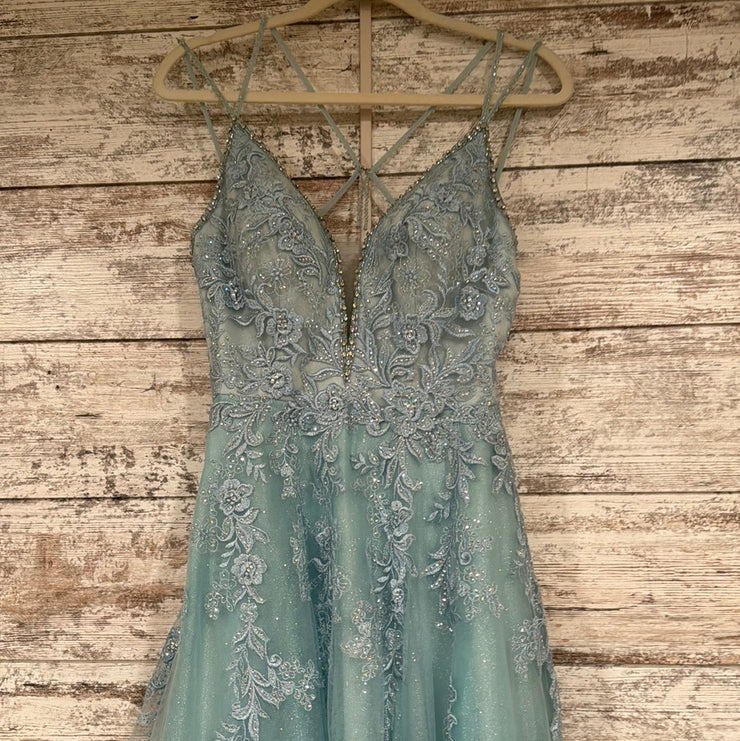BLUE FLORAL A LINE GOWN
