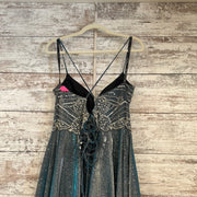 BLUE SPARKLY A LINE GOWN