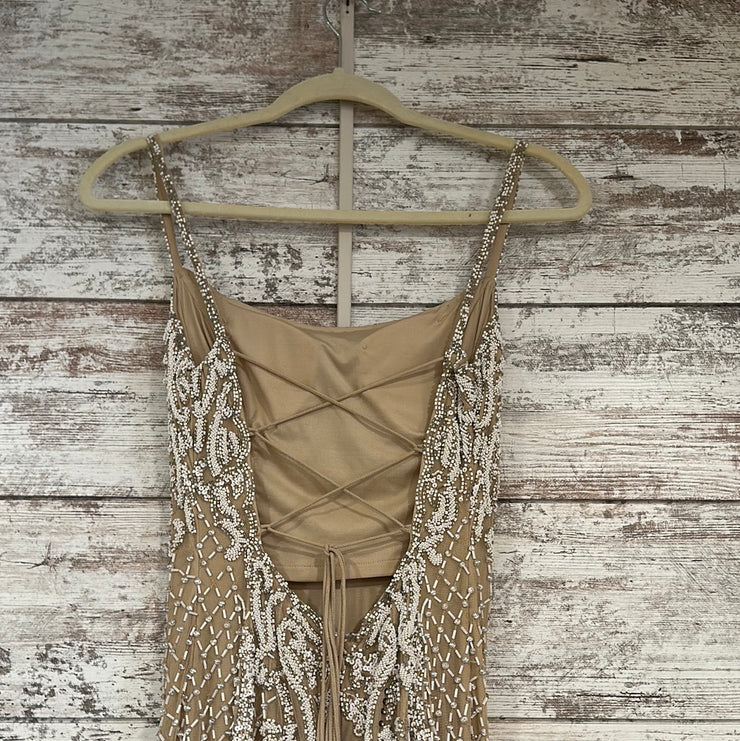 IVORY/NUDE BEADED LONG DRESS