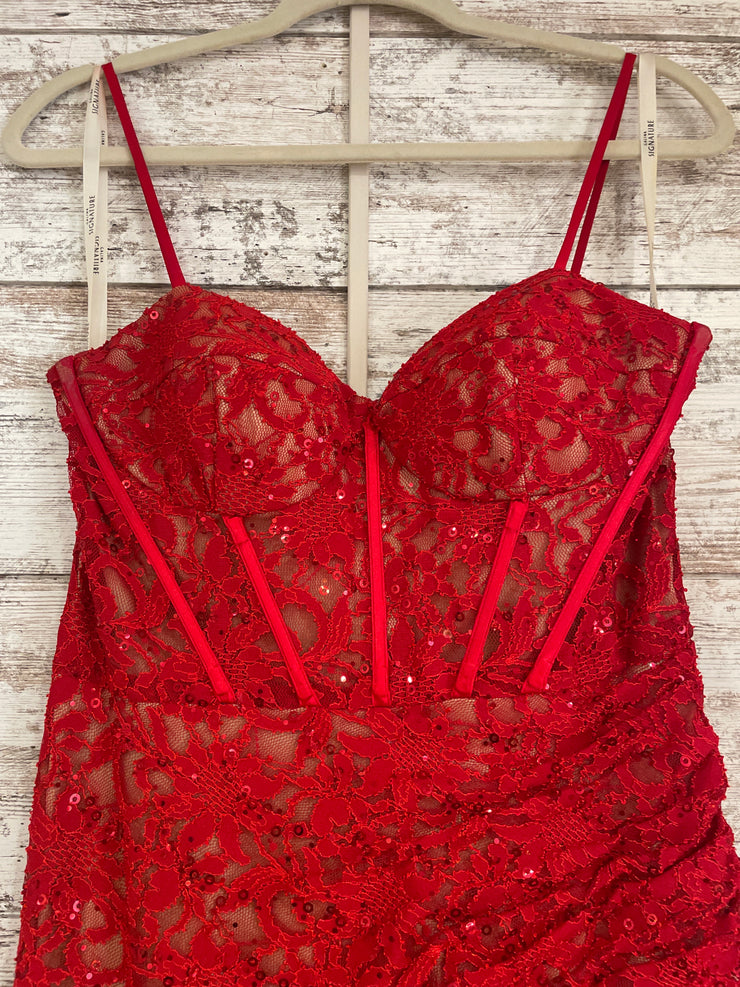 RED LACE LONG EVENING GOWN