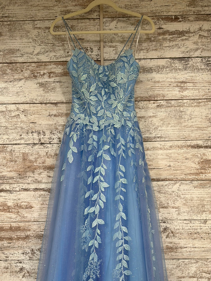 BLUE/FLORAL A LINE GOWN