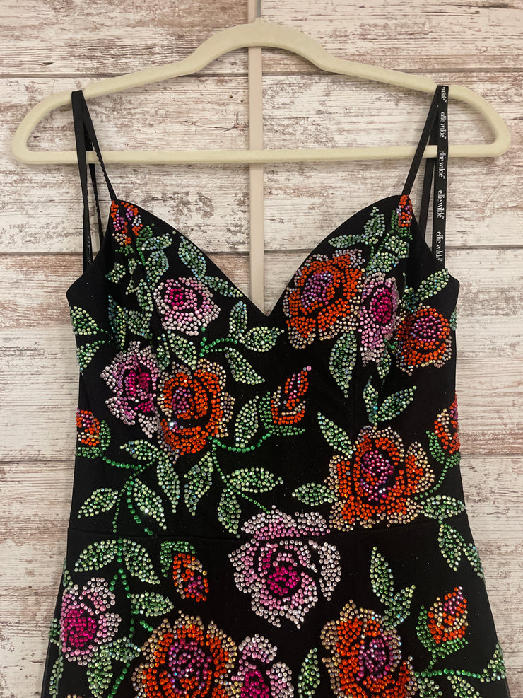 BLACK/FLORAL SPARKLY DRESS-NEW