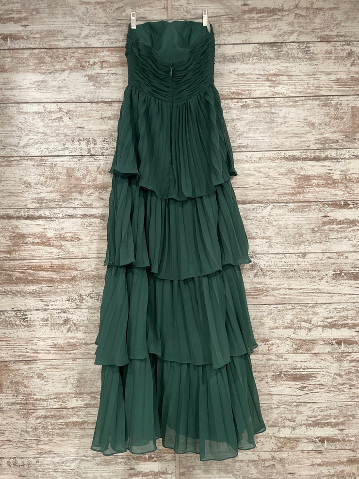 GREEN TIERED A LINE GOWN