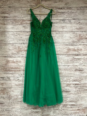GREEN/FLORAL A LINE GOWN