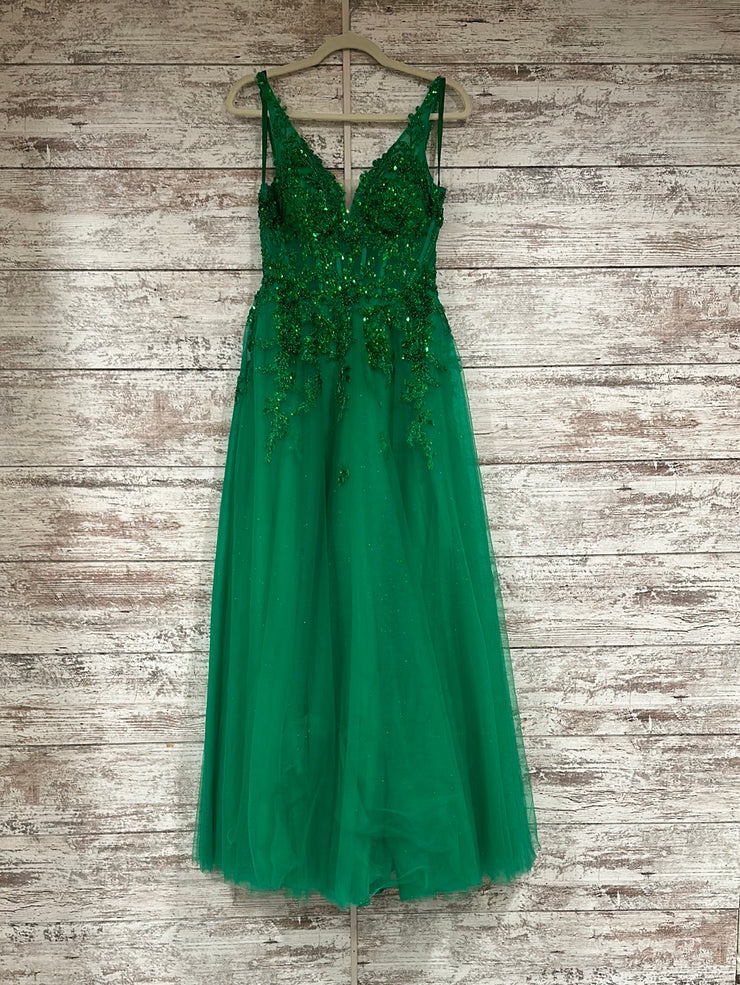 GREEN/FLORAL A LINE GOWN