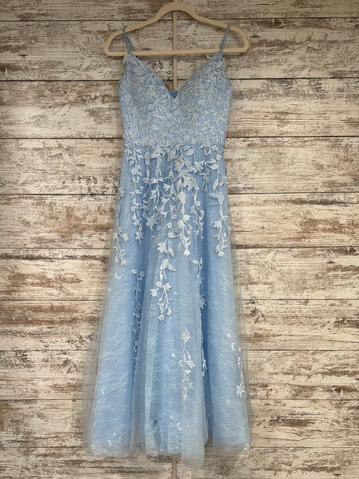 BLUE/FLORAL A LINE GOWN