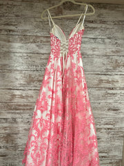 WHITE/PINK FLORAL A LINE GOWN