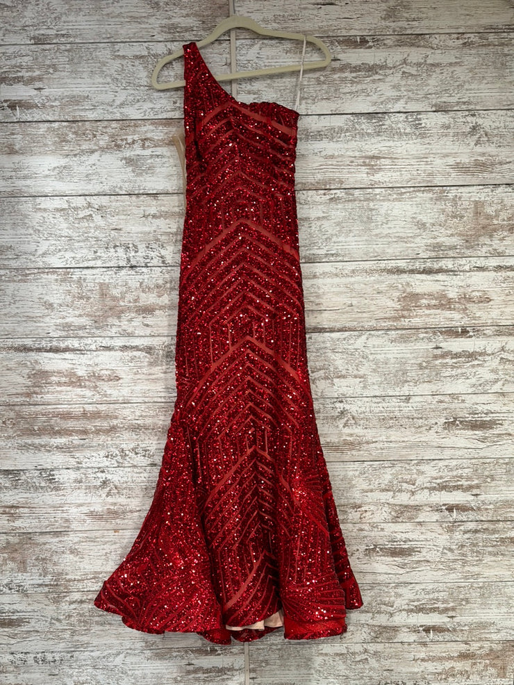 RED SEQUIN LONG EVENING GOWN