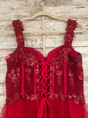 RED/FLORAL TIERED A LINE DRESS