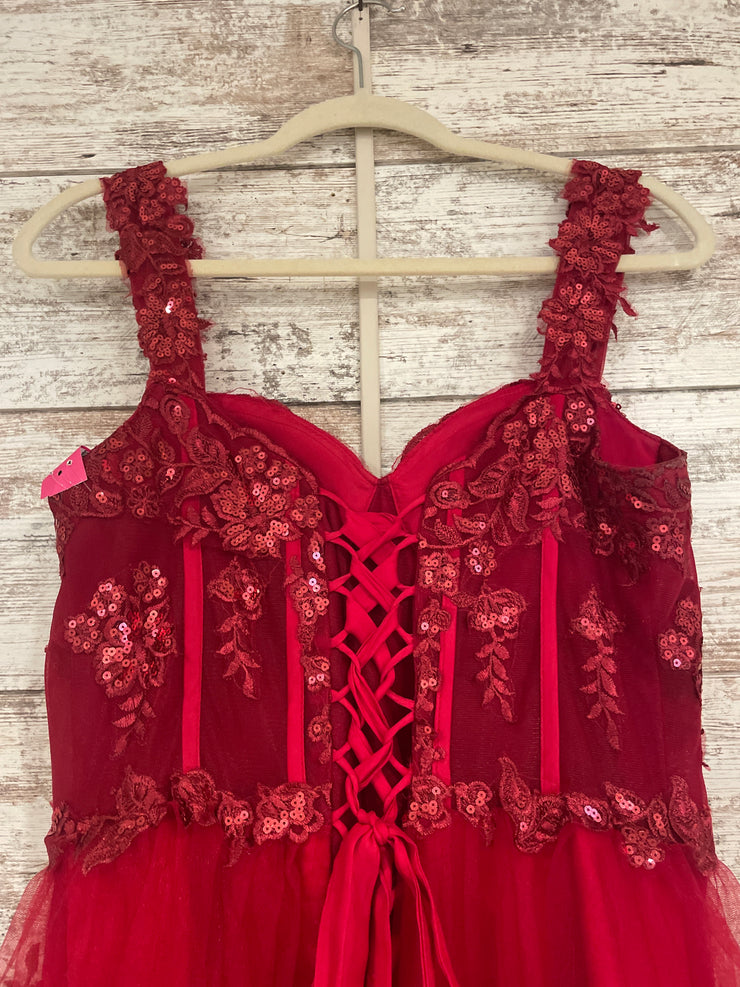 RED/FLORAL TIERED A LINE DRESS