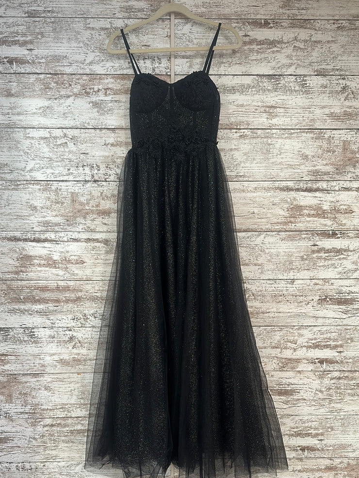 BLACK SPARKLY A LINE GOWN