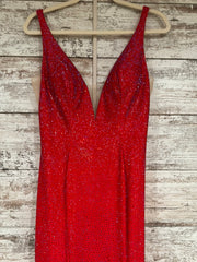 RED BEADED LONG EVENING GOWN