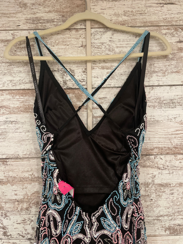 BLACK/COLORFUL BEADED DRES-NEW