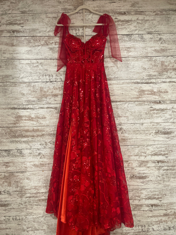 RED/FLORAL A LINE GOWN (NEW)
