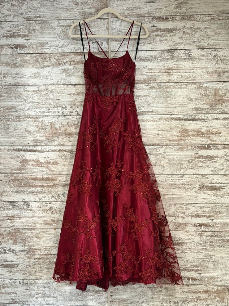 BURGUNDY A LINE GOWN