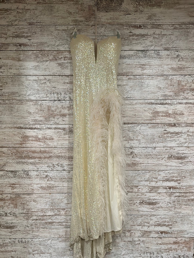 IVORY FEATHER LONG EVENING$800