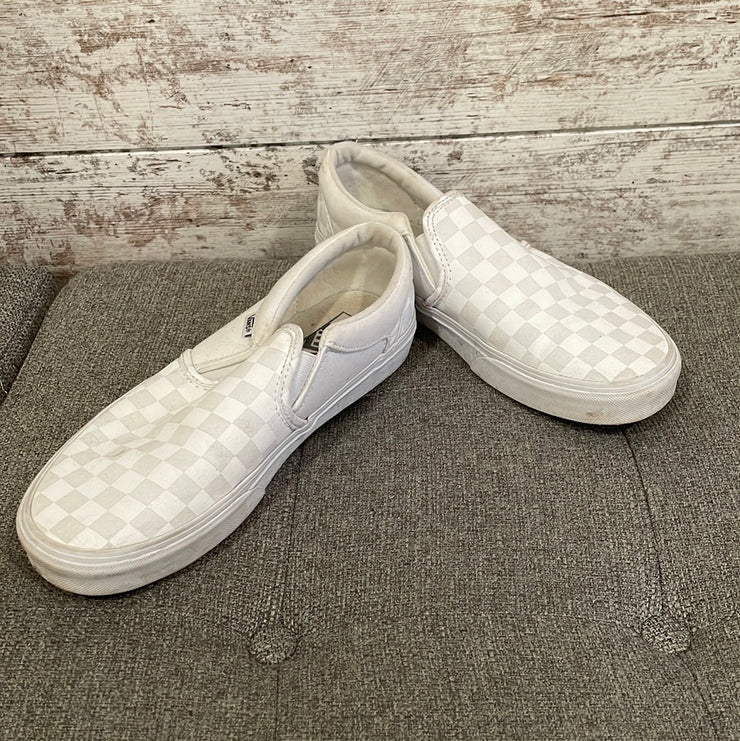 WHITE CHECKED SLIP ON SHOES$60