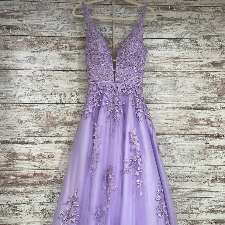 LAVENDER/FLORAL A LINE GOWN