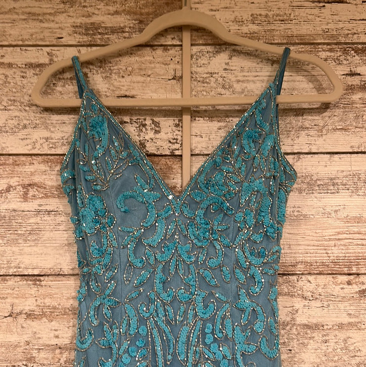 BLUE FULL BEADED LONG DRESS