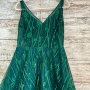 GREEN SPARKLY A LINE GOWN