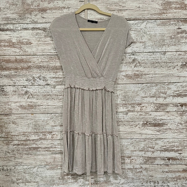 TAN/WHITE STRIPED DRESS